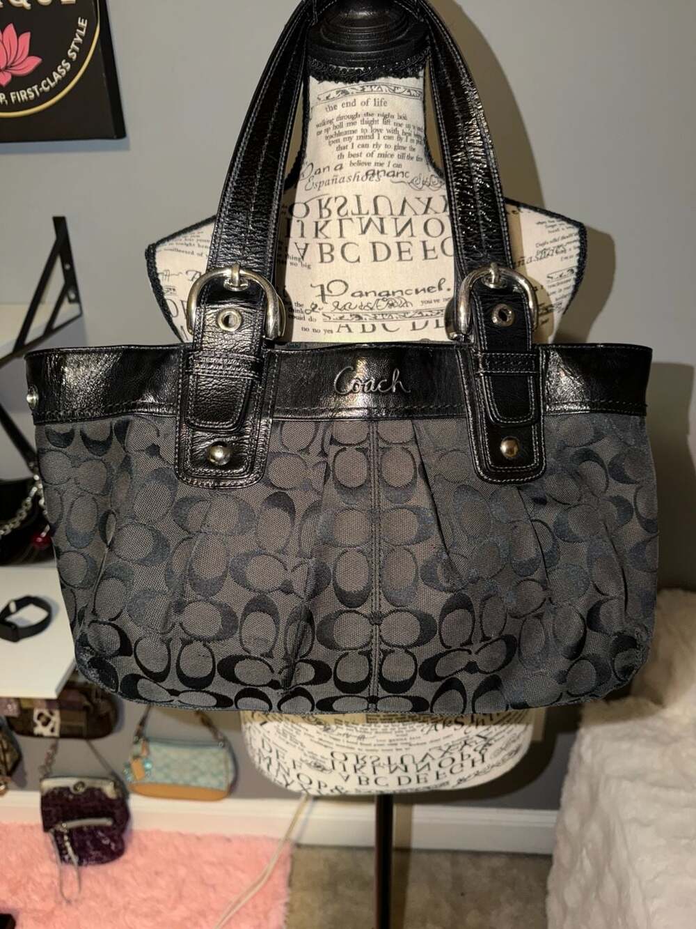 Coach Signature Soho Pleated Black Tote Bag F13742